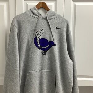 Nike Men's Gray Crewneck Hoodie with Purple Chest Graphic